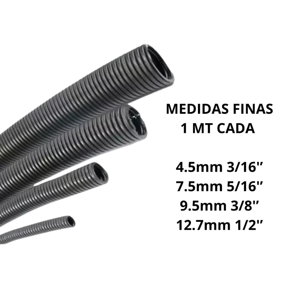 Kit com 4 medidas Finas de espaguete corrugado conduite automotivo para acabamentos - 1 metro de cada medida