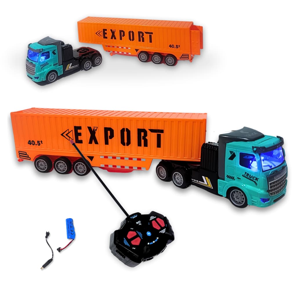 Carrinho de Controle Remoto Carreta Container Export Bateria Recarregável Com Luz - Caminhão de Controle Remoto Crianças