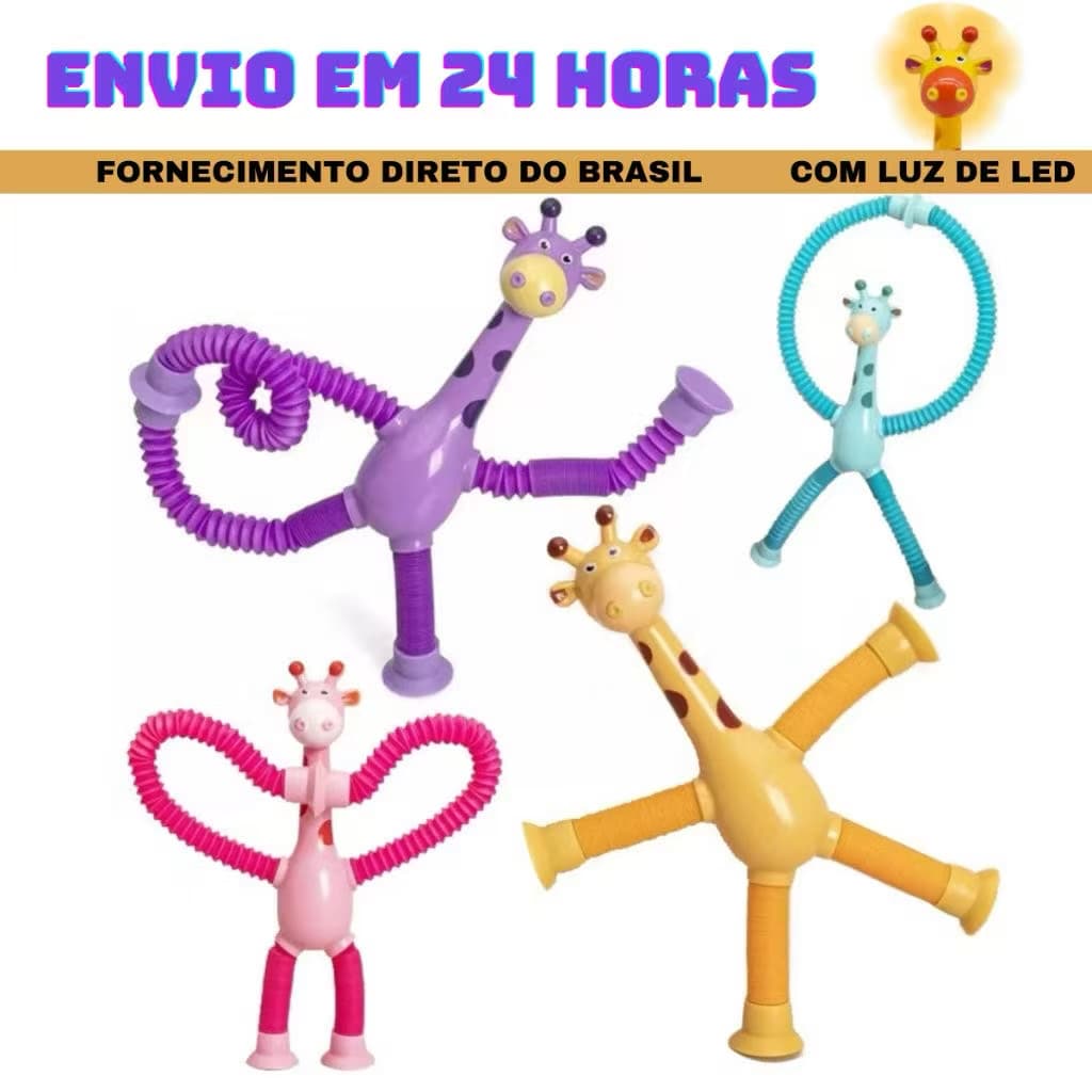 Brinquedo Infantil Girafa Pop It Tubo com Luz LED e Ventosa