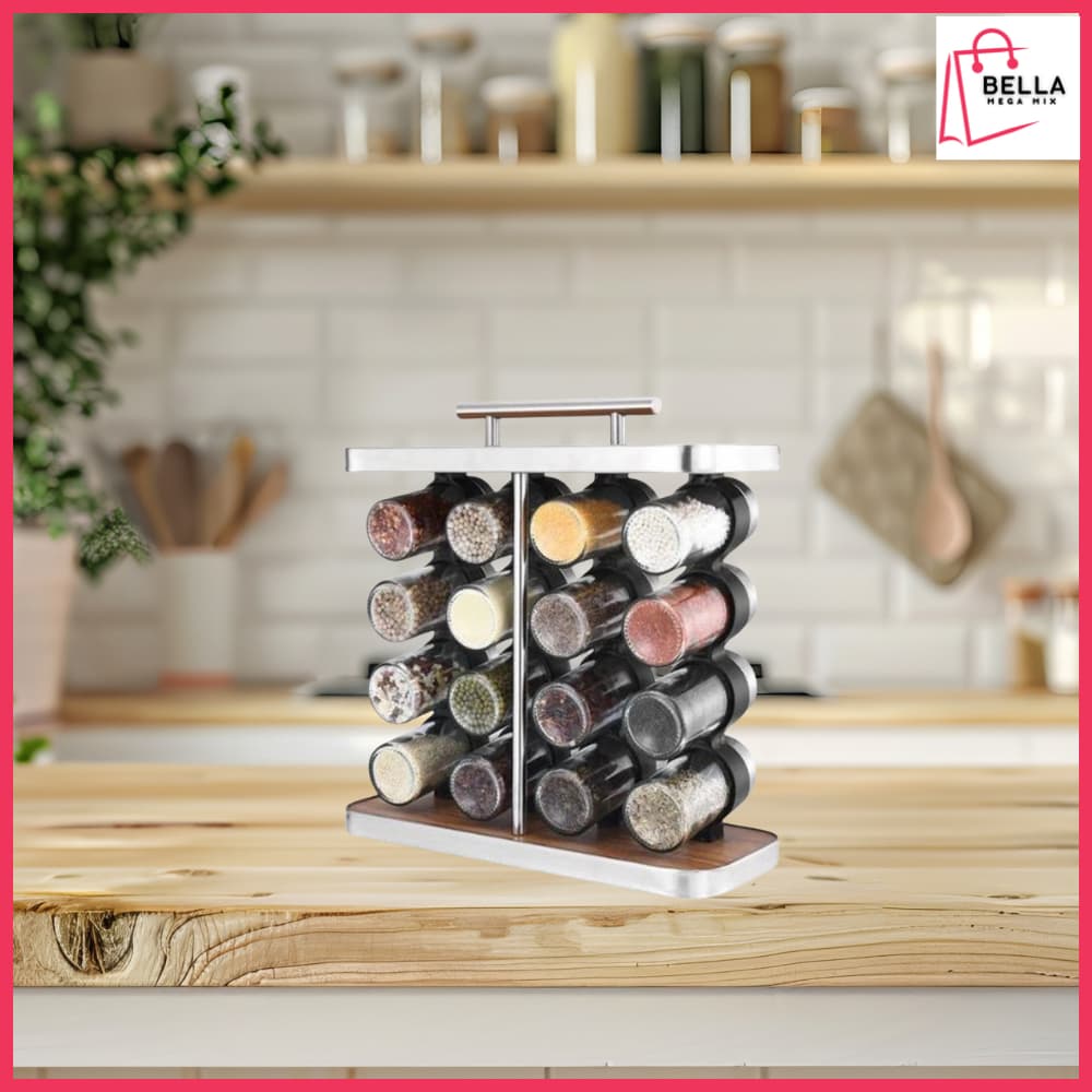 Conjunto Porta Tempero 16 Potes de Condimentos Vidro 80ml - Inox Organizador Decoração Mesa Cozinha