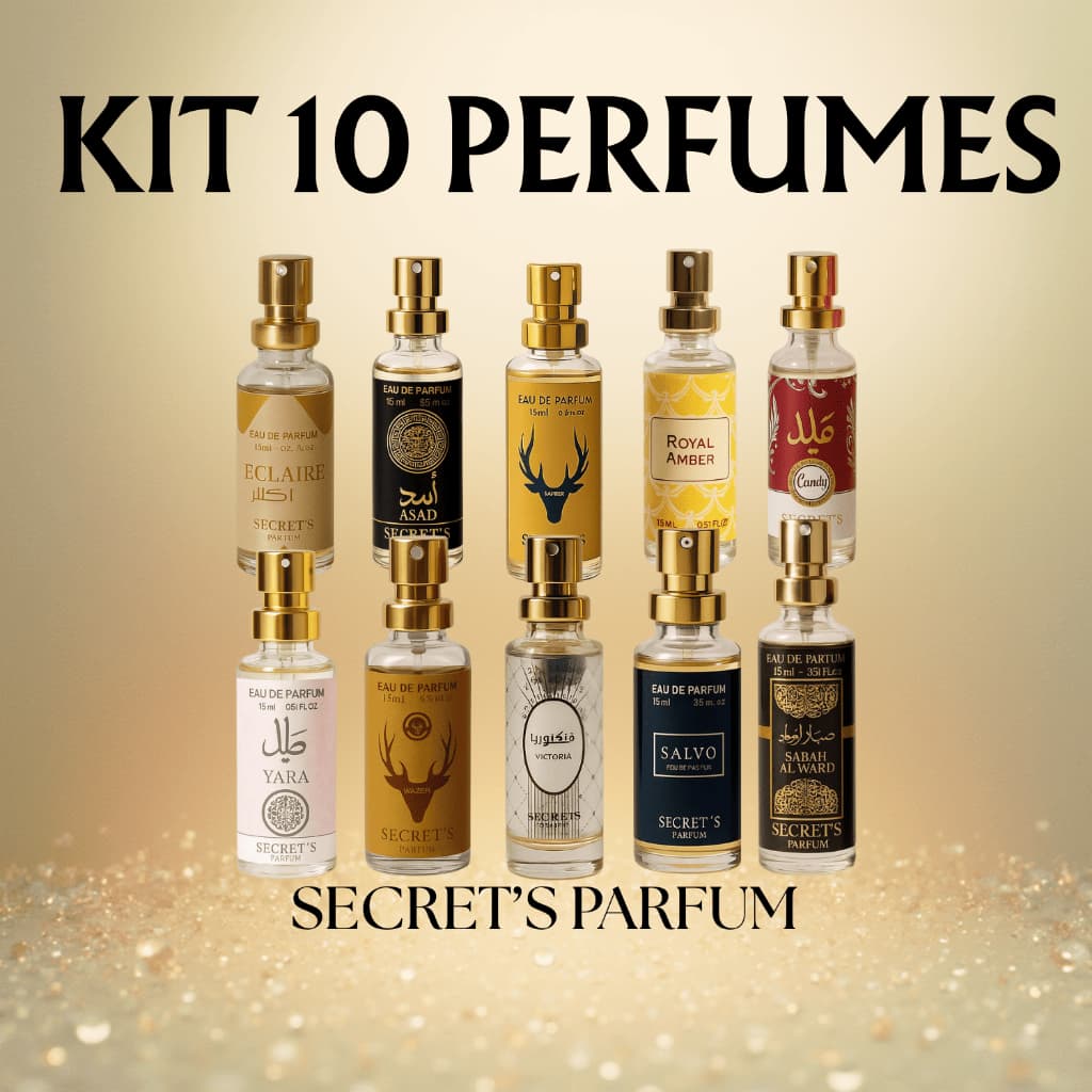 Kit até 10 Perfumes Árabes Secret’s 15ml - Luxo, Elegância, Alta Fixação, Longa Duração e Projeção