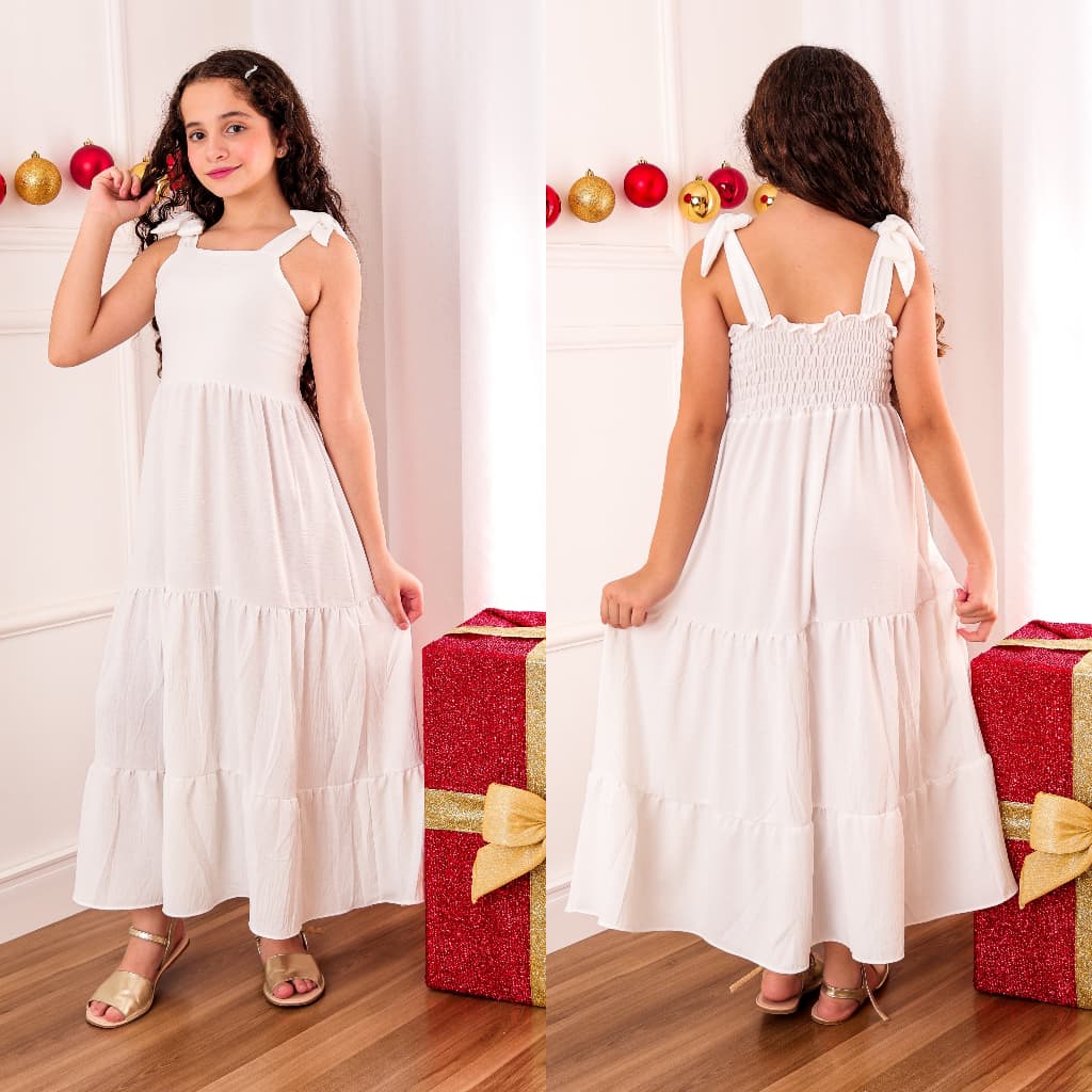 vestido longo juvenil infantil de tiras MODA VERAO