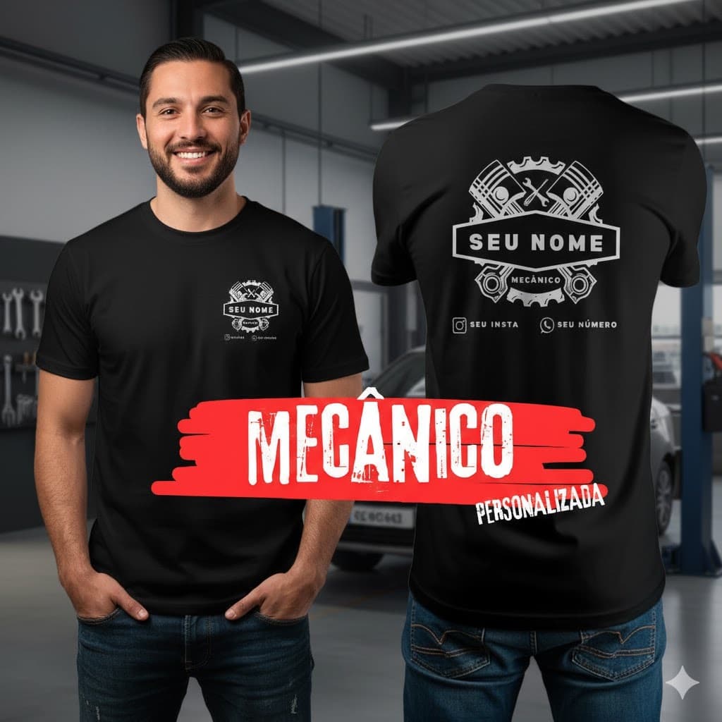 Camiseta Personalizada Mecânico Uniforme Profissional com Logo e Nome