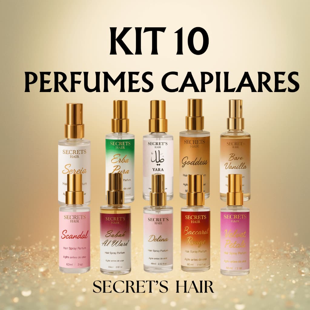 Kit até 10 Perfumes Capilares Secret's Hair 60ml - Cabelo cheiroso, Brilho, Anti-Frizz, Hidratante