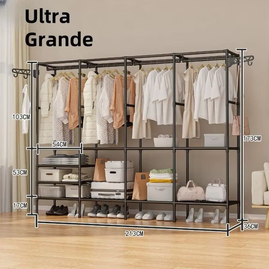Arara Guarda Roupa 4 Divisórias Grande Armário Organizador Multiuso Roupeiro Cabideiro Sapateira Closet