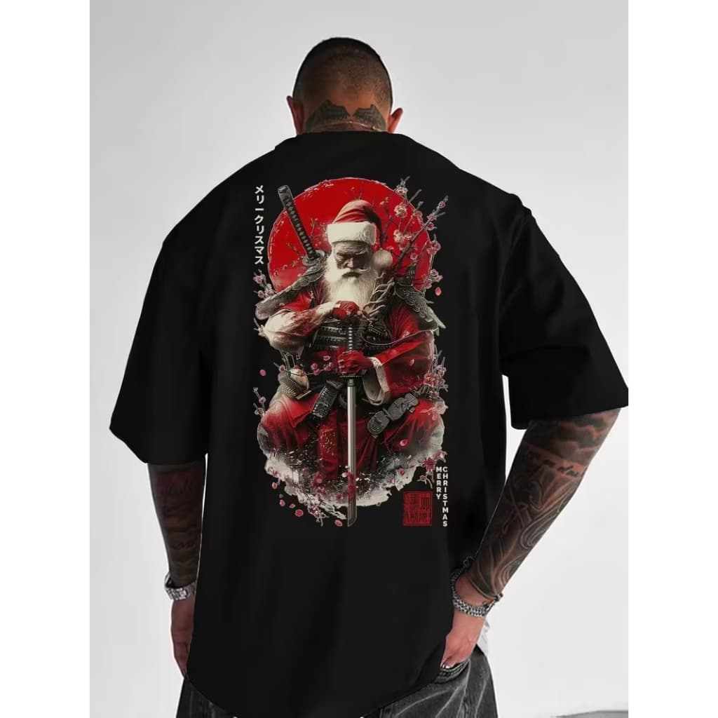Camiseta Algodão Premium Casual Papai Noel Espada