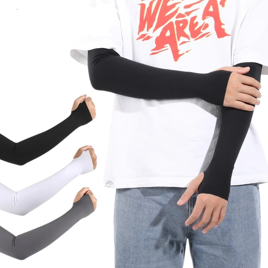 2 Pares Manguito Proteção Solar UV Fina Braço Seda Masculina Feminina Respirável 40cm