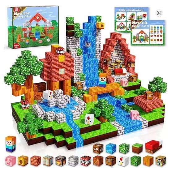 Blocos de construção magnéticos-Meu mundo conjunto cubo magnético haste montessori brinquedo sensorial para crianças