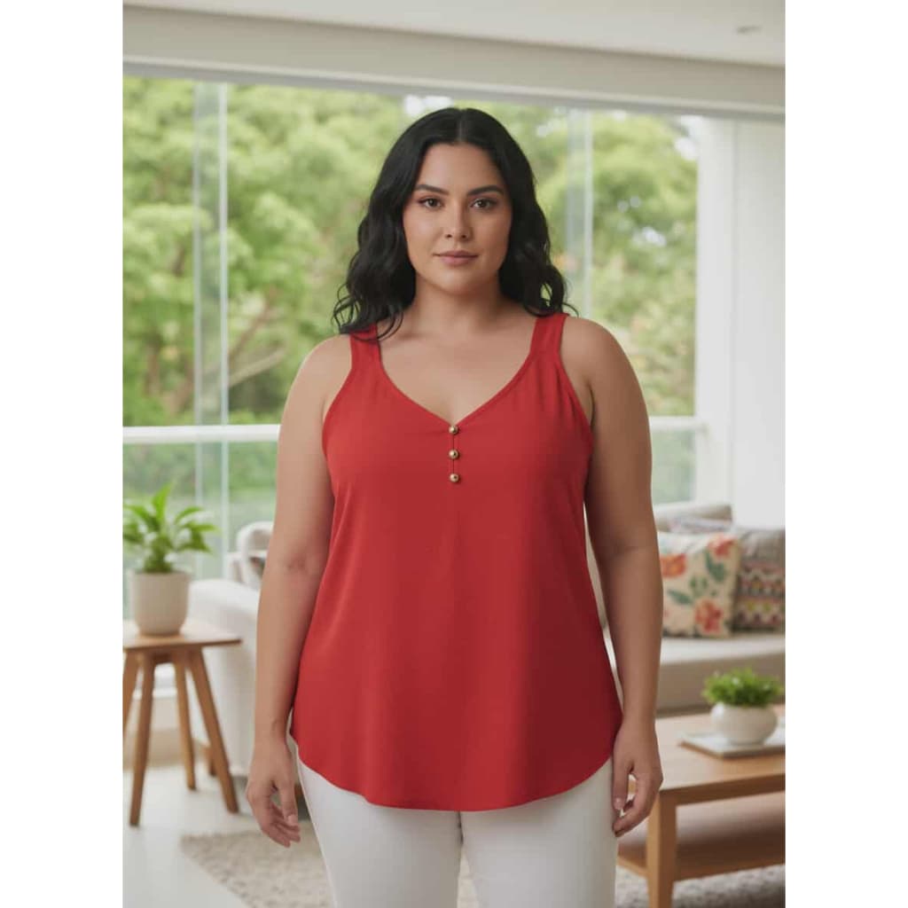 Blusa Regata Feminina Soltinha Com Botões Plus Size