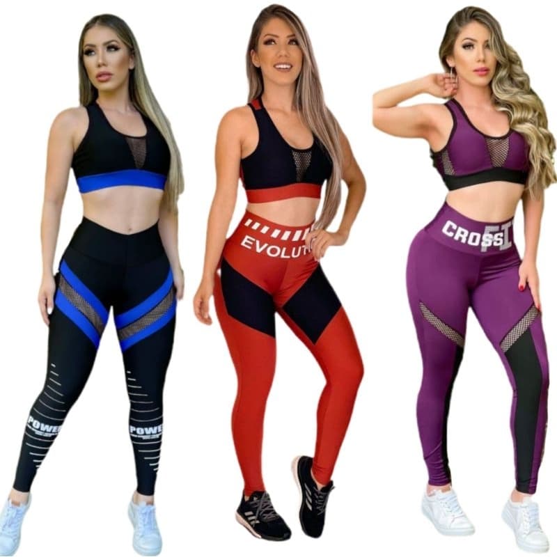 Kit 3 conjuntos Malhação roupas de academia moda fitness