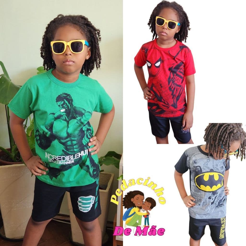 Conjunto Infantil Masculino Com Manga Personagem Menino 100% algodão