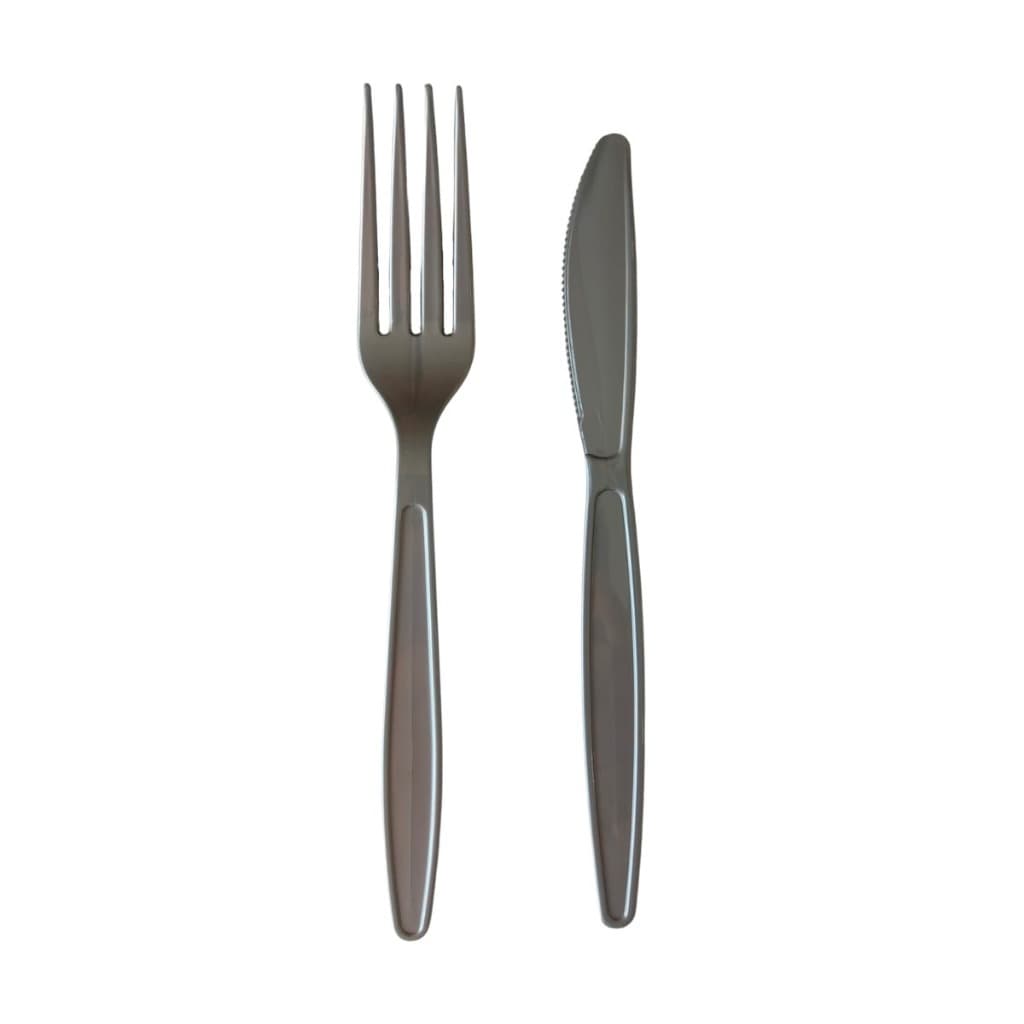 Kit Garfo e Faca Master 18 CM Descartavel Resistente Cor Prata Preto e Branco Extra Forte