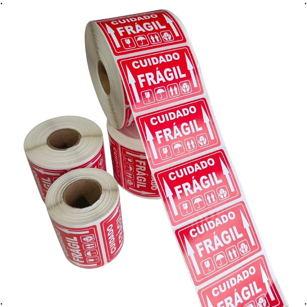 Etiqueta Adesiva Cuidado Frágil 60x40 mm fundo branco com SETA PARA CIMA 250, 500, 1.000, OU 2.000