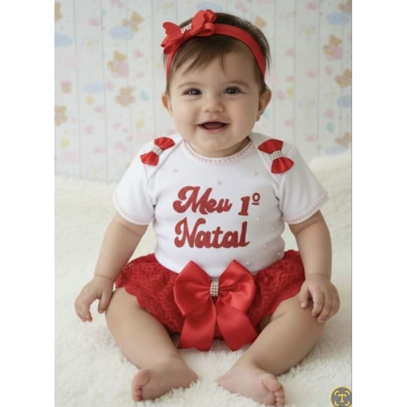 kit Body Calcinha Meu Primeiro Natal  Faixinha de cabelo