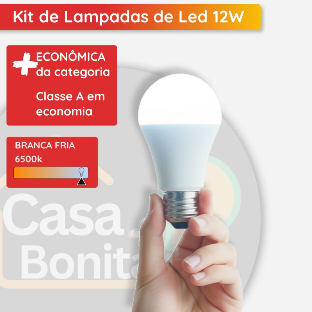 Kit 5/10/15/20 de Lâmpada LED Bulbo A60 12W Bivolt E27 Branco Frio 6500K Econômica Alta Luminosidade