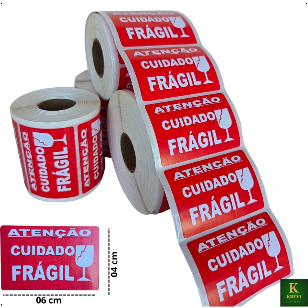 Etiqueta Adesiva ATENÇÃO CUIDADO FRÁGIL 60x40 OU 100X50m -fundo BRANCO OU AMARELO c/ 250, 500, 1.000