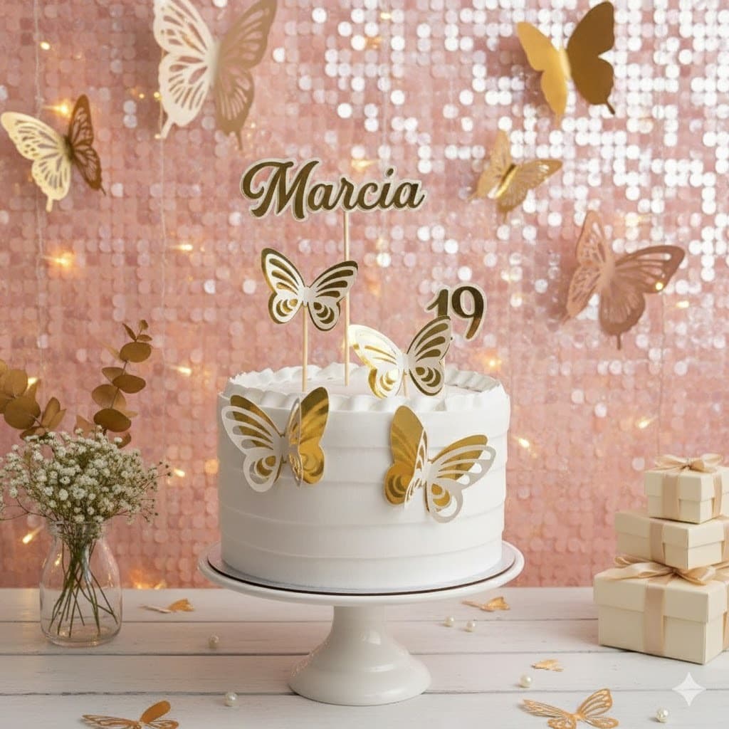 🥇 Topo borboleta. Topo de Bolo 3D LUXO Personalizado com Lamicote - Topper Festa jardim das borboletas jardim encantado