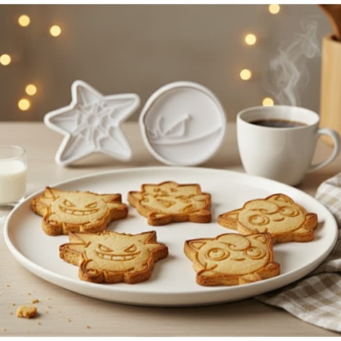 Kit 5 Cortadores e Marcadores Pokémon – Moldes para Biscoitos e Pasta Americana