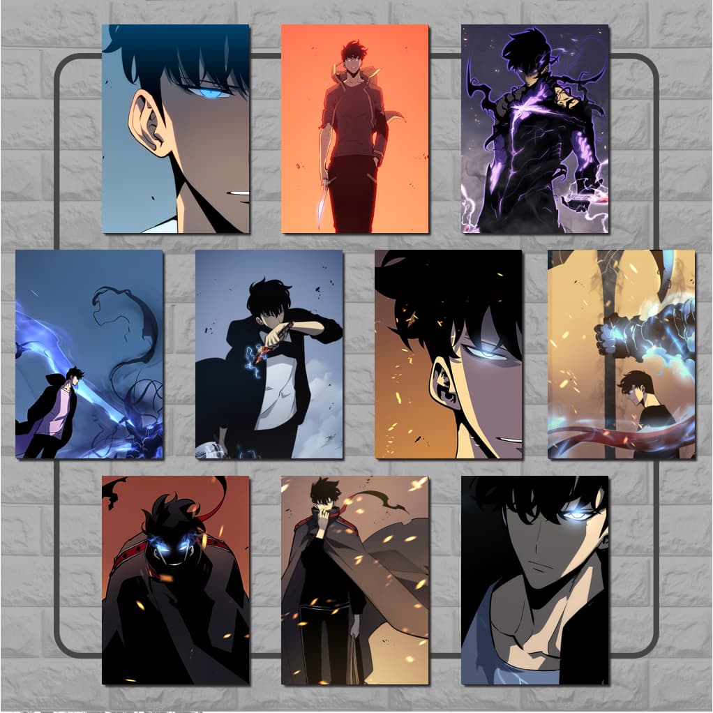 Kit 10 Placas Quadros Decorativos Solo Leveling Anime Decoração