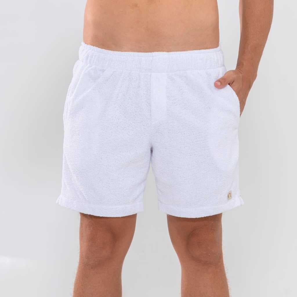 Short Praia Piscina Branco Masculino Atoalhado Ano novo Férias Conforto