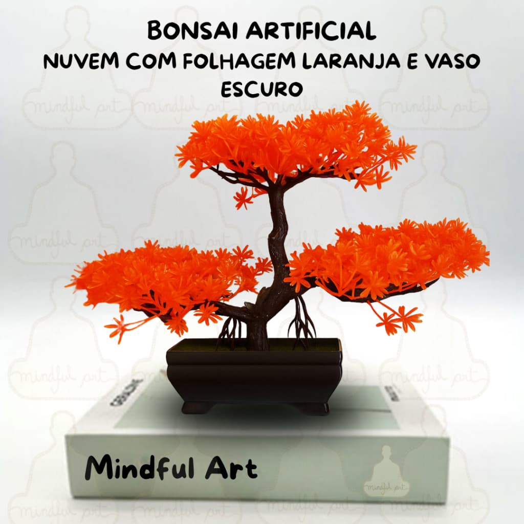 Bonsai Artificial Zen Outonal – Vaso Escuro Folhagem Laranja Elegante para Decoração