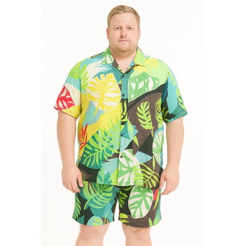 Conjunto plus size de camisa de Botao e short tecido viscose extra grande confortável verão