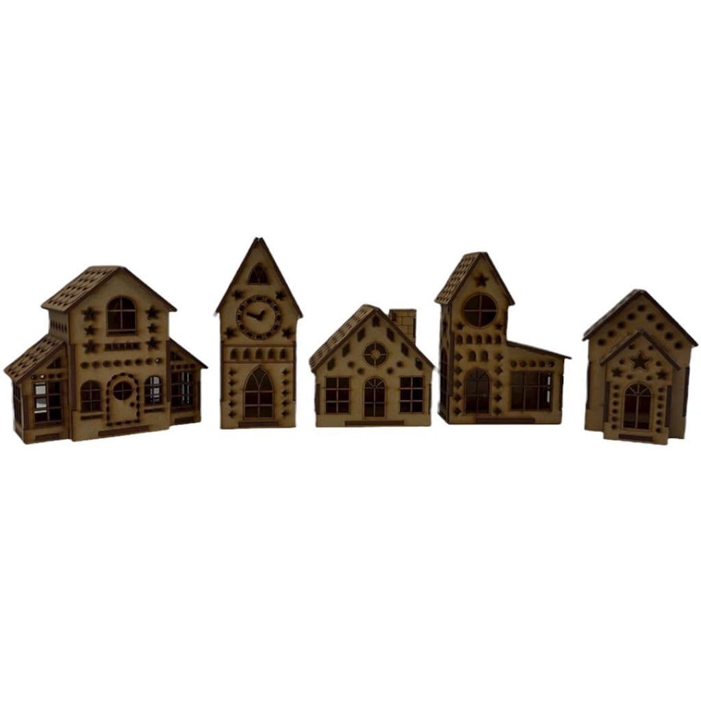 Kit Vila de Natal em MDF Cru – 5 Peças Montadas!