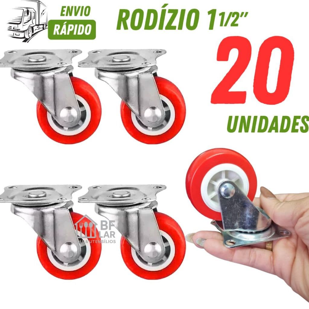 Rodizio Giratorios 1" 1/2 38mm cor Vermelho/ Preto Pacote com 20/14/10/06 Peças Não risca Resistente