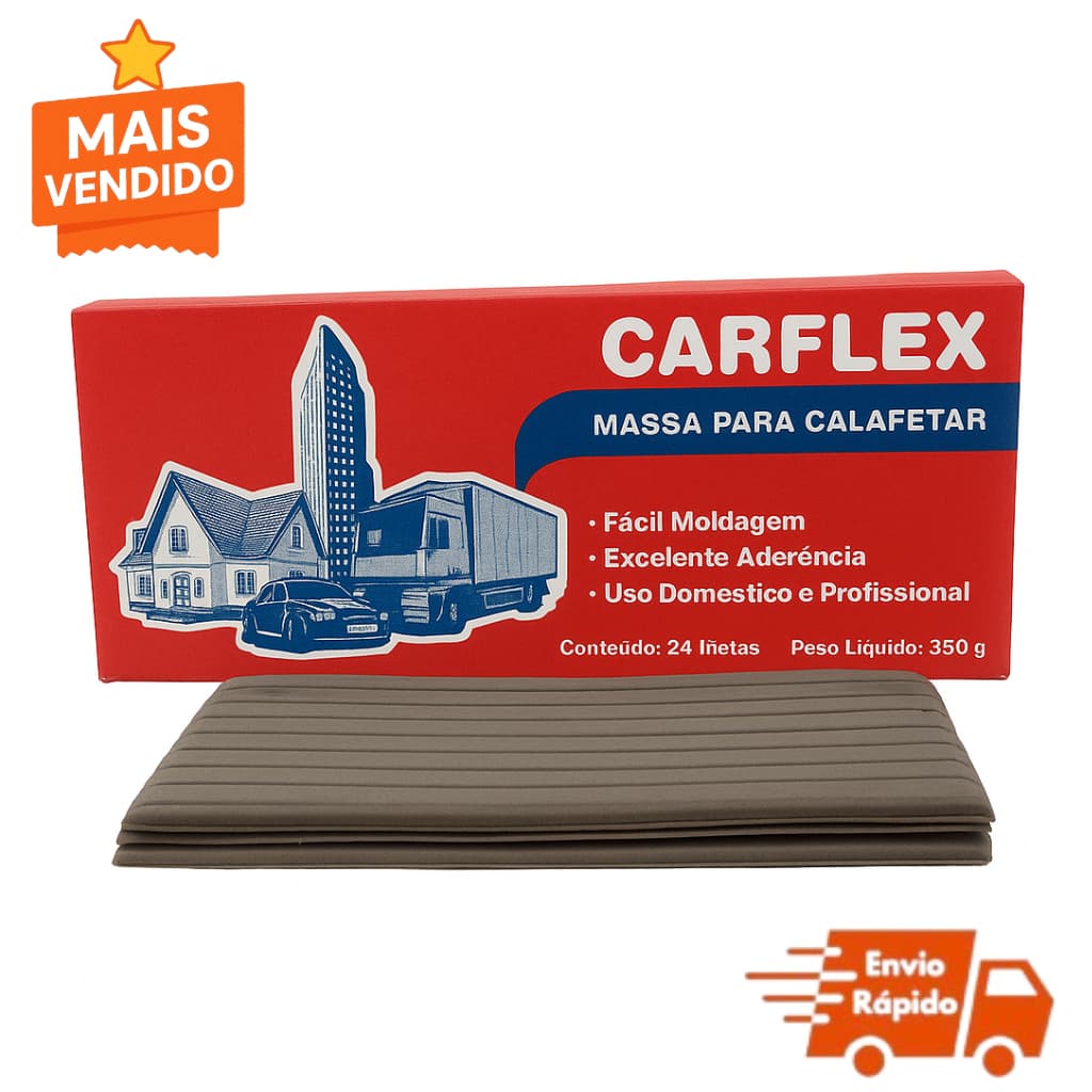Massa Para Calafetar Carflex Multiuso Cinza 350g 24 Filetes Vedação