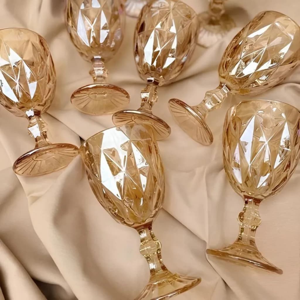 Conjunto 6 Taças Vidro Diamond Gold 325ml Dourado Elegante Mesa Bebidas