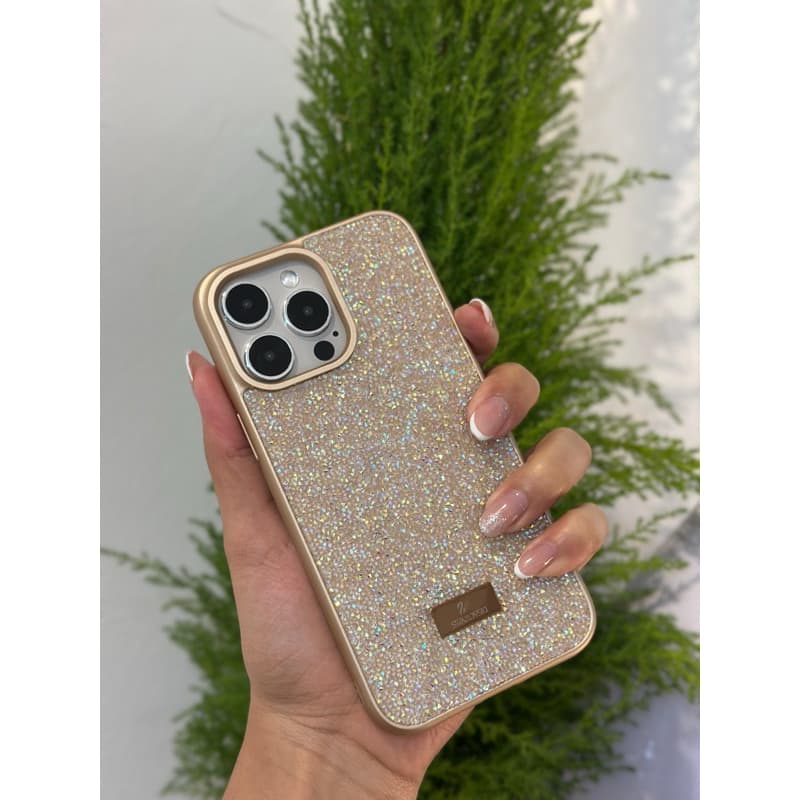 Case Luxo Celular Pedraria Strass Brilho Intenso Interior em Microfibra Aveludada iPhone 11 12 13 13 pro 14 14 pro 15