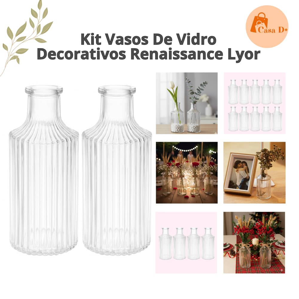 Kit Vaso Decorativo Canelado Lyor 12,5 cm Decoração Casamento Festa Sala Flores Elegante Luxo