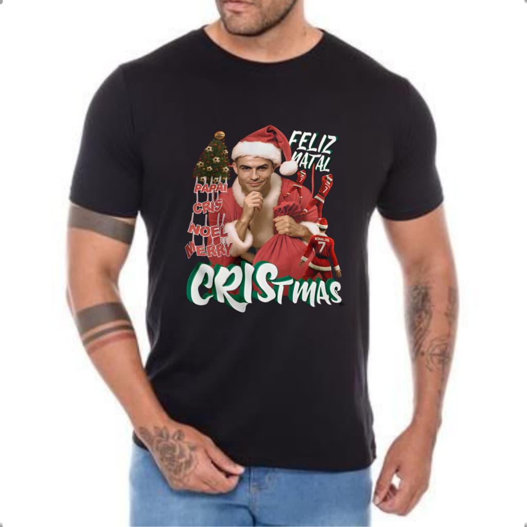 Camiseta Cristmas Camisa Cristiano Ronaldo Tshirt Feliz Natal Papai Cris CR7 100% Algodão