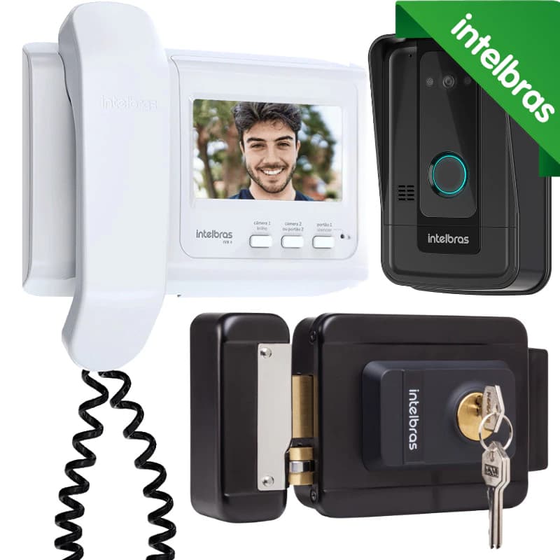 Kit 1 Vídeo Porteiro Interfone IVR 4 + 1 Fechadura FX1500 INTELBRAS IVR4 FX 1500