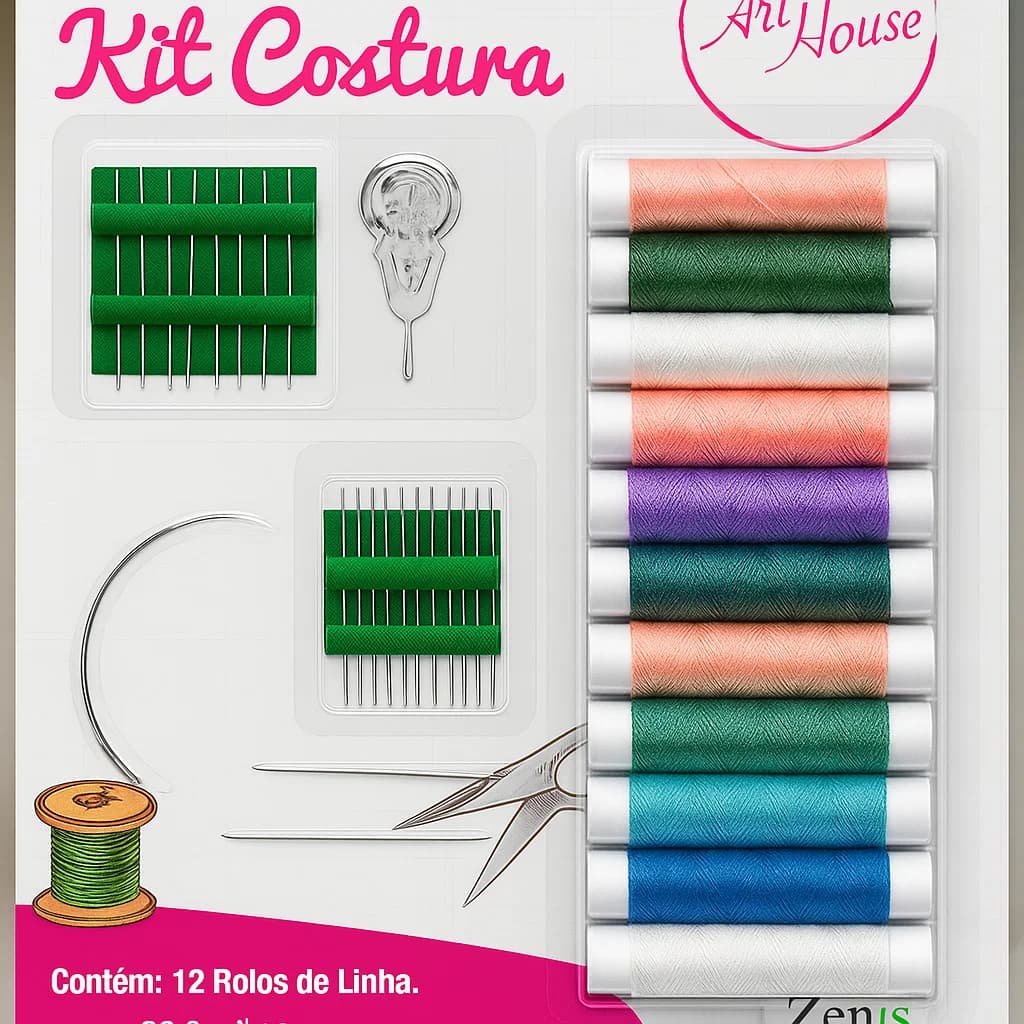 Kit Costura Completo com 12 Linhas e Agulhas para Reparos – Portátil e Prático Art House