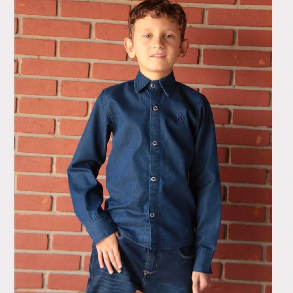 Camisa Social Jeans Infantil  juvenil Masculina 01 ao 16