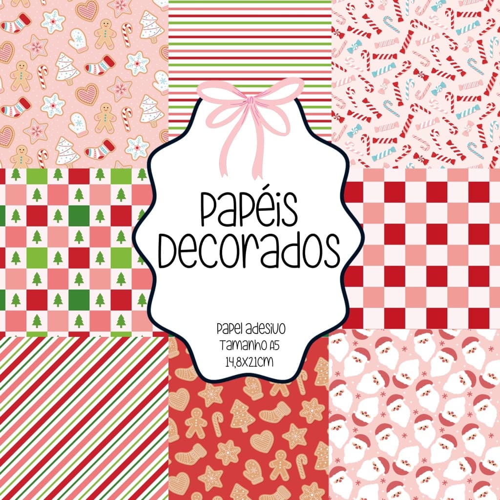 Papéis Decorados Adesivo scrapbook, colagens, planners e journaling - Tamanho A5 - All My Papers Doce Natal