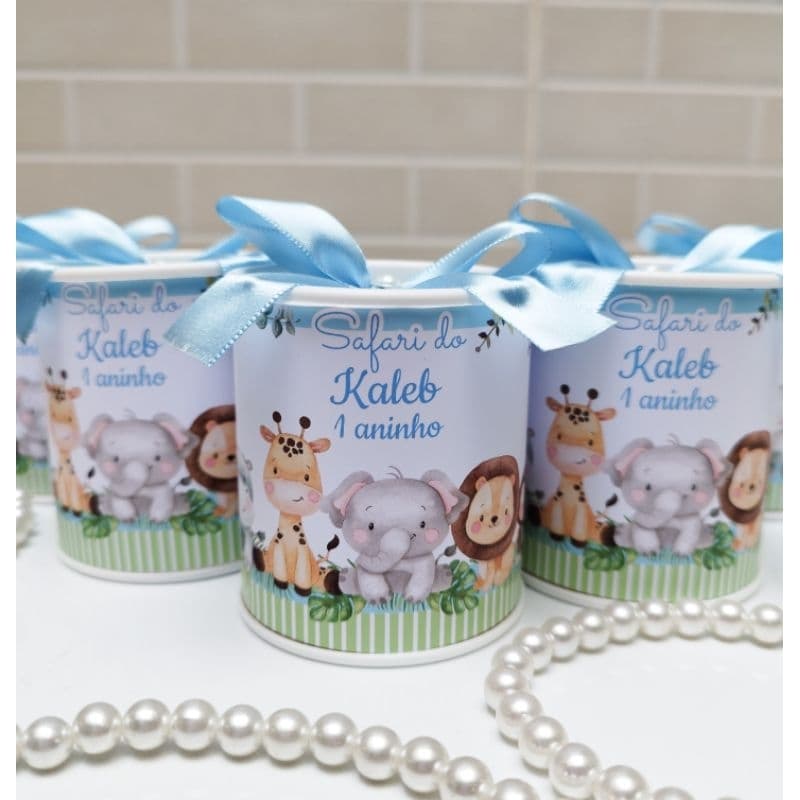 Tubolata Personalizada 7 x 6 Safari Azul Lembrancinha Maternidade Nascimento Festa Infantil Bebê