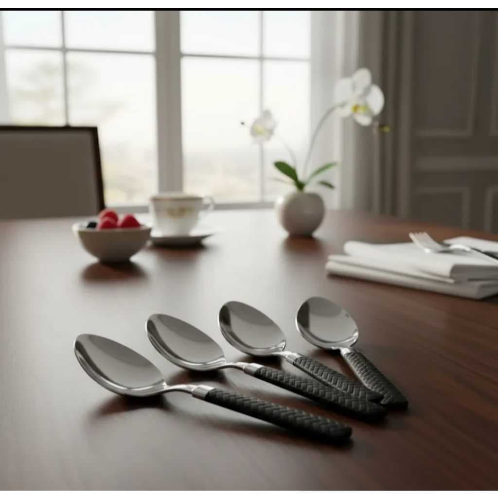 Kit Inox Preta Linha Gramado Moderna Resistente Elegante Mesa Jogo Completo  Garfo  Faca  Colher