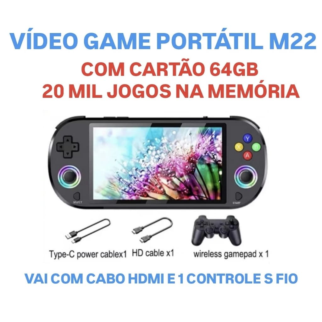 M22 Pro Retro Console De Jogos Portátil 5.5 Polegadas IPS Sistema Linux Joystick Com Efeito Iluminação RGB 64G 20000