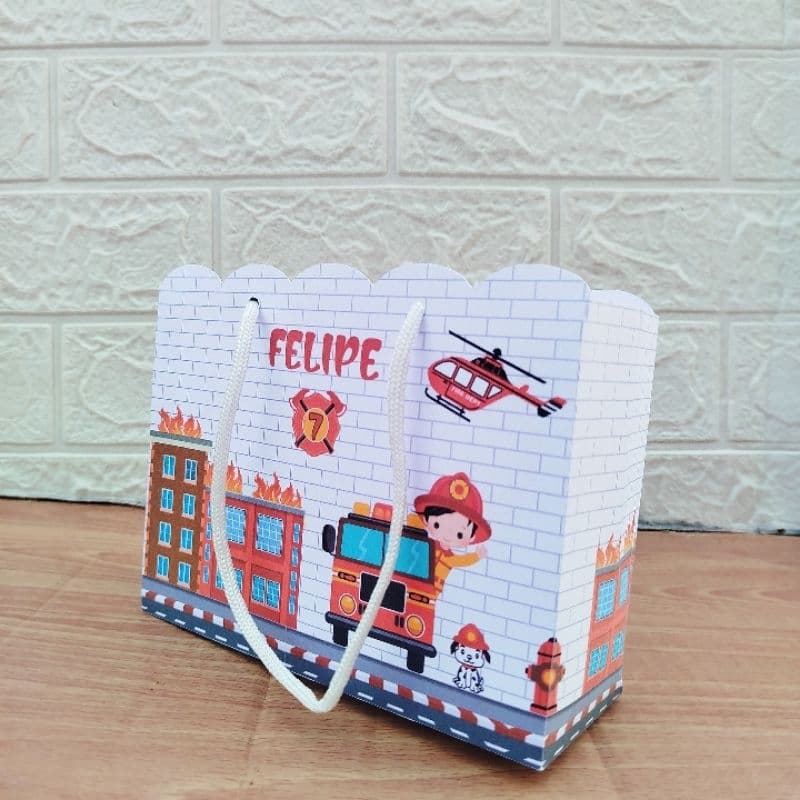 Pegue e Monte- Sacolinha Personalizada Lembrancinha Festa Bombeiro Menino