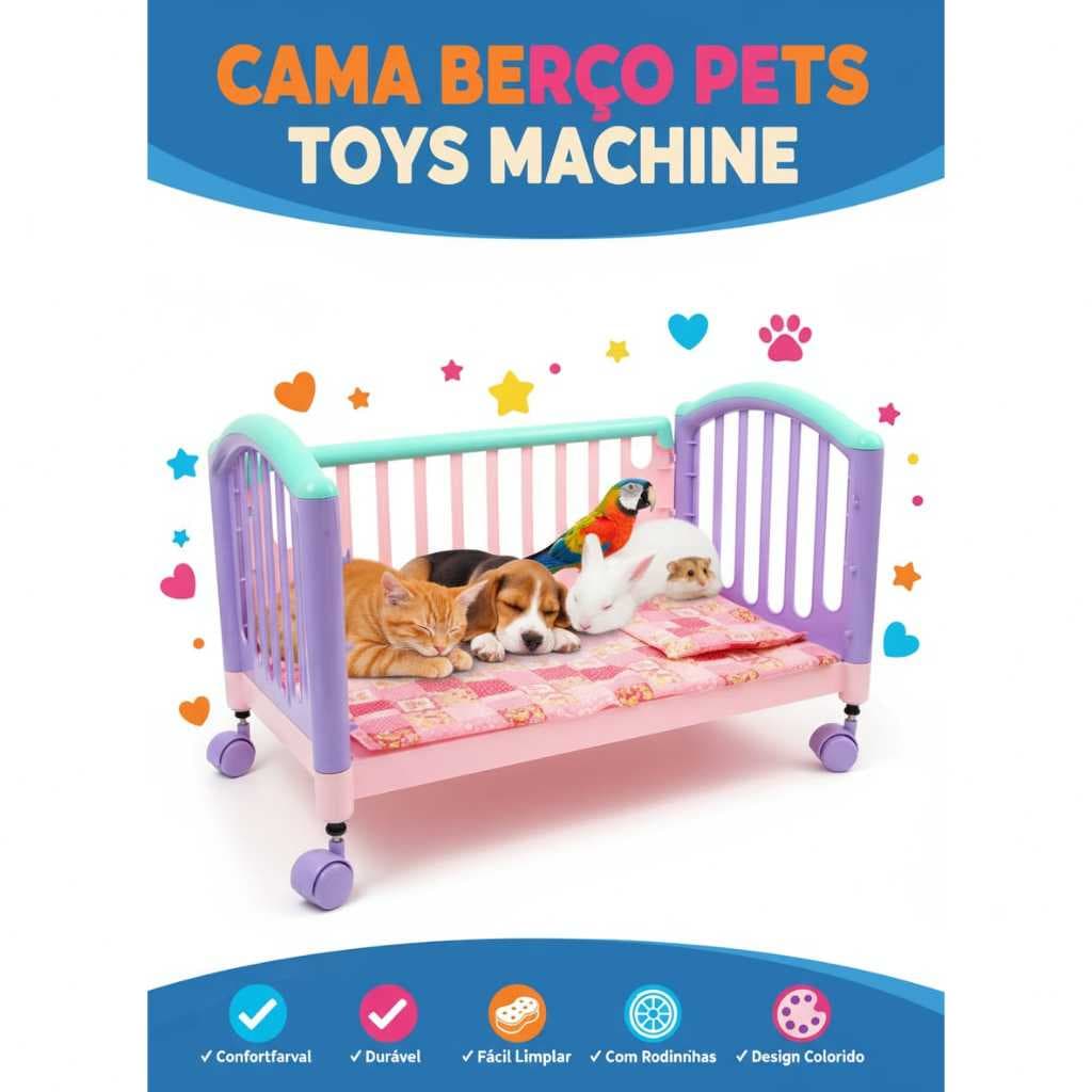 Cama Berço para Pets Toys Machine – Conforto P/Gatos, Cães, Aves e Roedores | Design Fofo e Durável