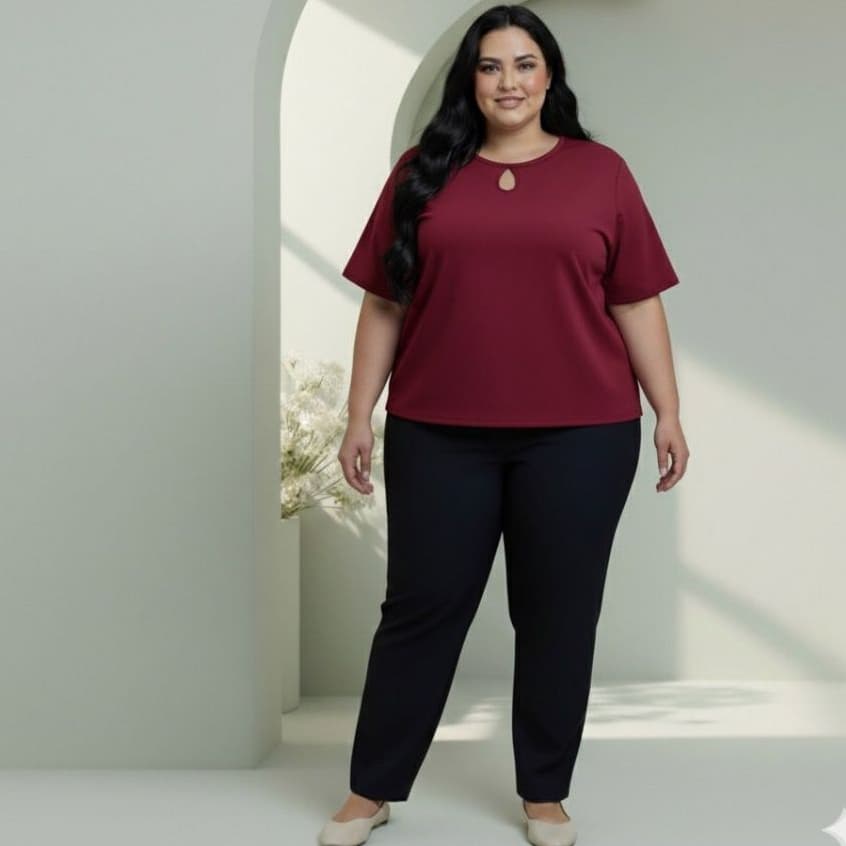 Blusa Plus Size Feminina Soltinha Decote Gota Lisa Gola Redonda Duna