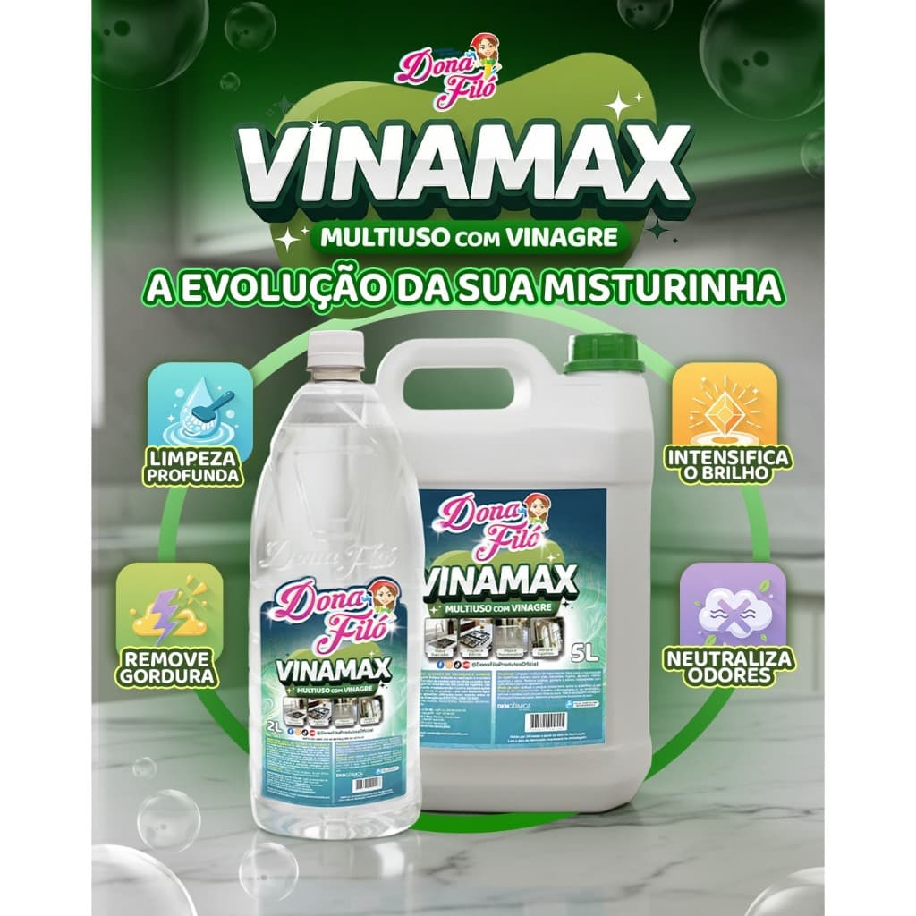 VINAMAX Multiuso com Vinagre 2L Limpeza Profunda, Brilho e Neutraliza Odores Dona Filo
