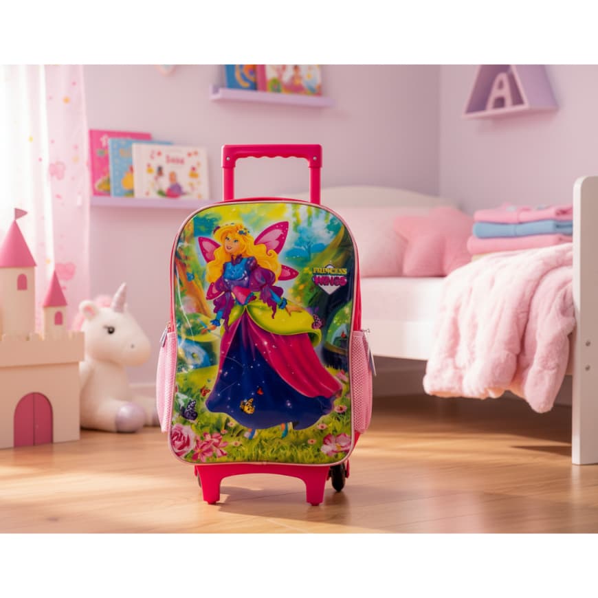 ✨ Mochila Rodinhas Infantil Princesa Rosa Escolar Menina Viagem Luxo Colegio Lanche Lancheira