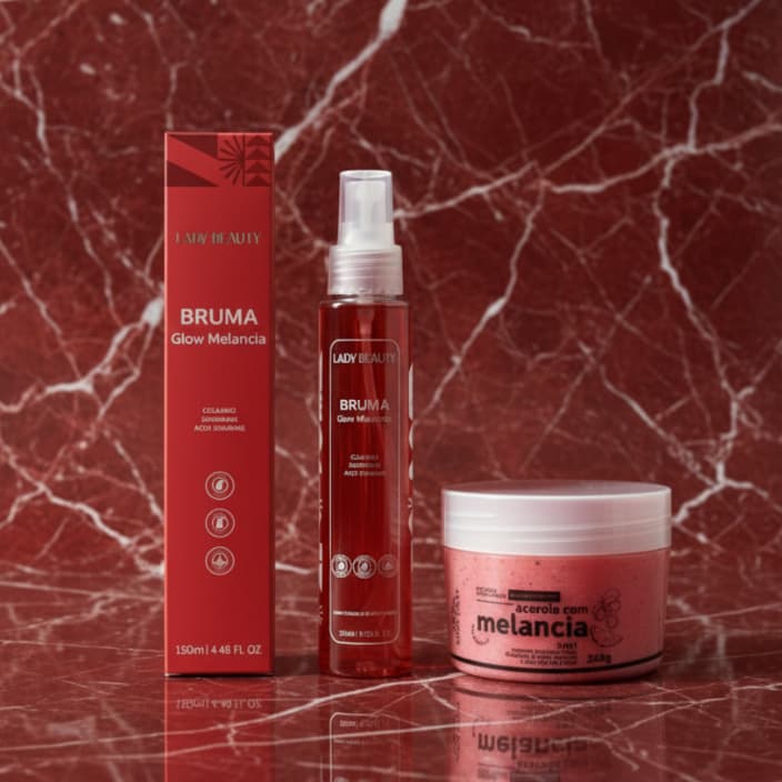 Kit Bruma Glow Melancia Lady Beauty + Esfoliante 3 em 1 Melancia Acerola Miss Lary  Pele Macia, Iluminada e Revitalizada