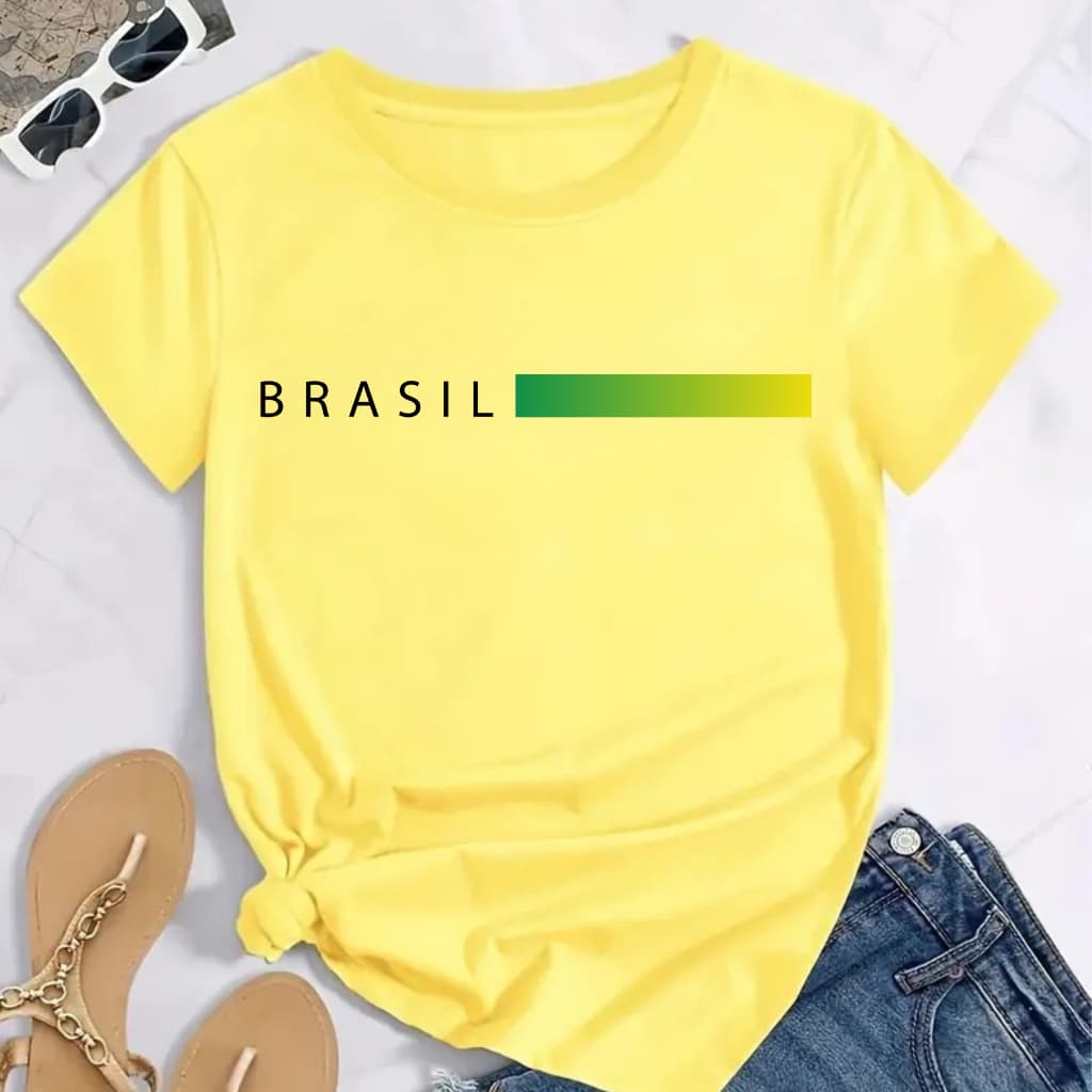 Camiseta Unissex Básica Copa do Mundo Casual Brasil Moderno 100% Algodão