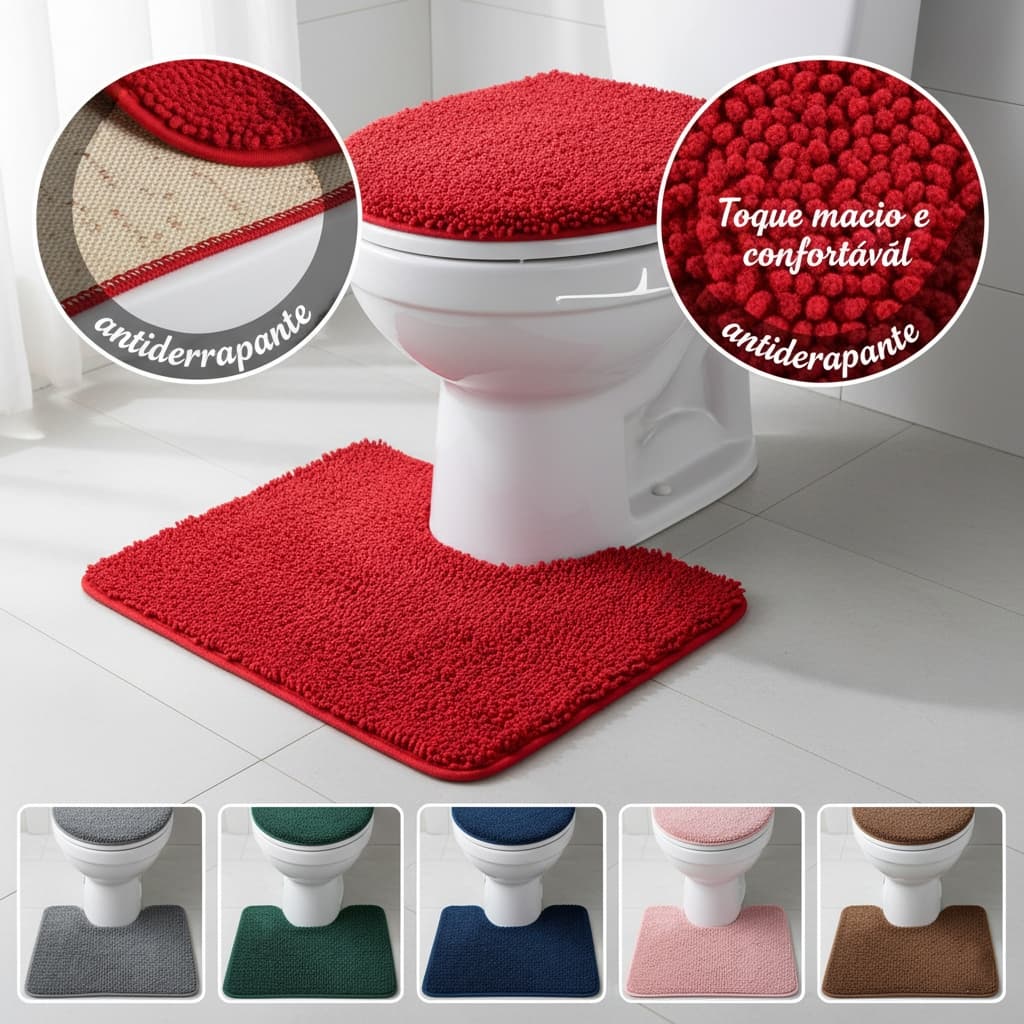 Tapete Para Banheiro 3 Peças Bolinha Minhoca Antiderrapante Luxo Envio Rápido