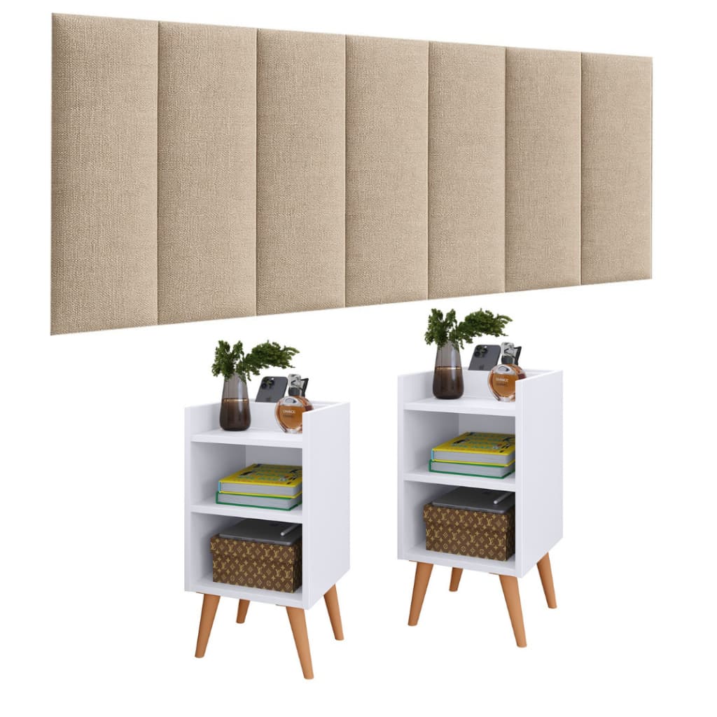 Kit 2 Mesinhas de Cabeceira Max + Cabeceira Cama Box Modular Solteiro Casal Queen King