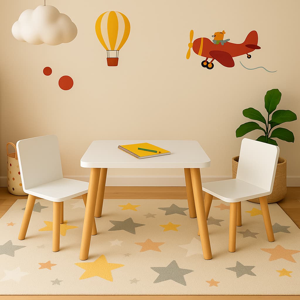 Mesa Infantil Multiuso Tampo 100% MDF 50cm de Altura Pés em Madeira Cadeirinhas Estudos Brincar
